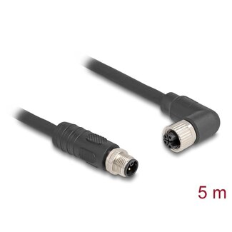 DeLOCK Delock M12 Cable L-coded 4 pin male straight to female right angled PUR suitable for drag chains 5 m black