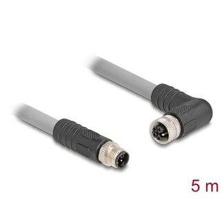 DeLOCK Delock M12 Cable L-coded 5 pin male straight to female right angled PUR suitable for drag chains 5 m grey
