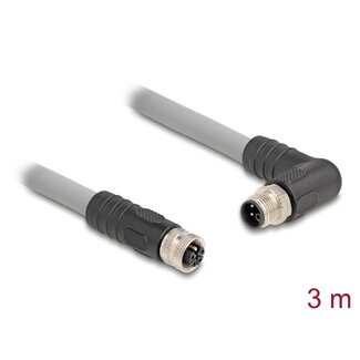 DeLOCK Delock M12 Cable L-coded 5 pin male right angled to female straight PUR suitable for drag chains 3 m grey