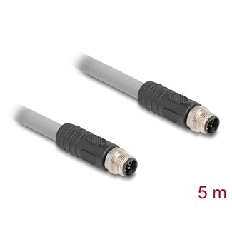 DeLOCK Delock M12 Cable L-coded 5 pin male to male PUR suitable for drag chains 5 m grey