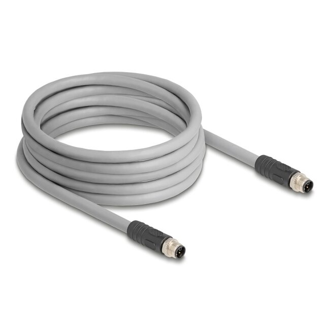 Delock M12 Cable L-coded 5 pin male to male PUR suitable for drag chains 5 m grey