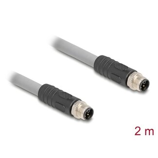 DeLOCK Delock M12 Cable L-coded 5 pin male to male PUR suitable for drag chains 2 m grey