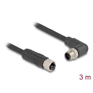 DeLOCK Delock M12 Cable L-coded 4 pin male right angled to female straight PUR suitable for drag chains 3 m black