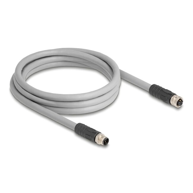 Delock M12 Cable L-coded 5 pin male to female PUR suitable for drag chains 2 m grey