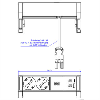 Bachmann BACHMANN DESK2 2xP40 1xUSB A/C 22W, 0,2m GST18 INOX Italië