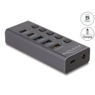 DeLOCK Delock USB 5 Gbps Hub with 2 x USB Type-A and 2 x USB Type-C™ female and 1 x Fast Charging Port + Switch