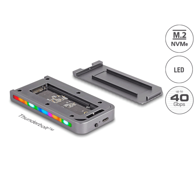Delock USB 40 Gbps Enclosure for 1 x M.2 NVMe SSD in Gaming Style with LED and Fan - tool free