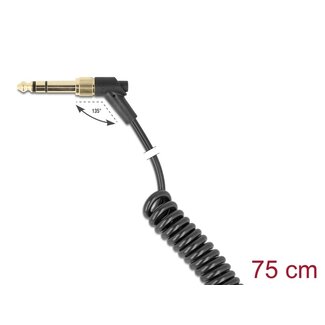 DeLOCK Delock Coiled Cable 3.5 mm 3 pin Stereo jack male to Stereo jack male angled with screw adapter to 6.35 mm 75 cm