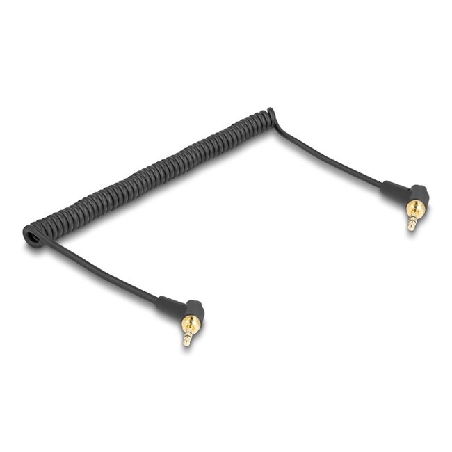 Delock Coiled Cable 3.5 mm 3 pin Stereo jack male to Stereo jack male angled with screw adapter to 6.35 mm 75 cm