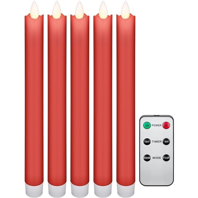 Goobay Set of 5 Red LED Real Wax Rod Candles, incl. Remote Control