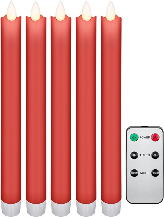 Goobay Set of 5 Rood LED real wax rod candles incl. remot