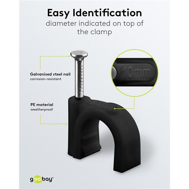 Goobay kabelklemmen met spijker | max. 10mm | 100 stuks | zwart