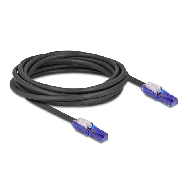 Delock RJ45 Network Cable Cat.6 UTP with 180° angled plugs black 5 m