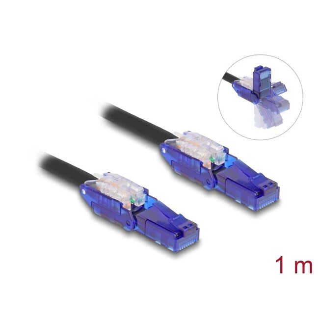 Delock RJ45 Network Cable Cat.6 UTP with 180° angled plugs black 1 m