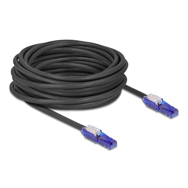 Delock RJ45 Network Cable Cat.6 UTP with 180° angled plugs black 10 m