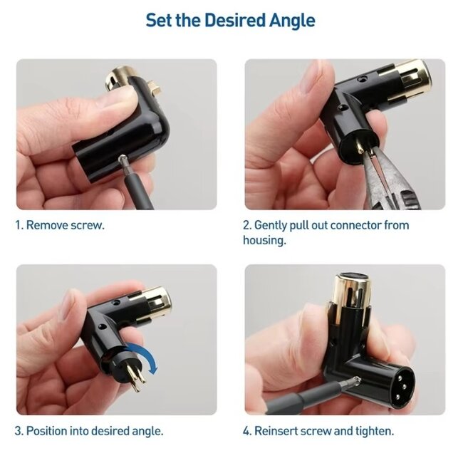 Premium XLR (m) – XLR (v) haakse adapter | zwart