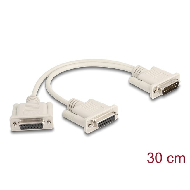 Delock Adapter Y-Cable Splitter D-Sub 15 pin male to 2 x D-Sub 15 pin female with screws 30 cm
