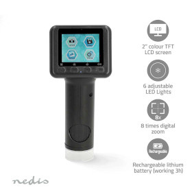 Nedis Microscoopcamera - 1080p@30fps - 48 MPixel - Zoom: 8 x - Vergroting: 500 x - Scherm grootte: 2 " - Ja - Zwart