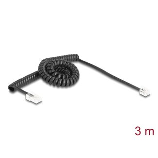 DeLOCK Delock Telephone Cable / Coiled Cable RJ11 plug to RJ45 plug black 3 m