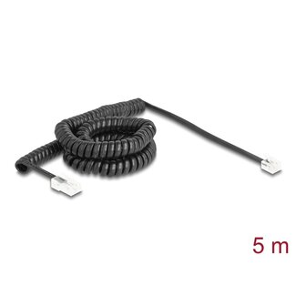 DeLOCK Delock Telephone Cable / Coiled Cable RJ11 plug to RJ45 plug black 5 m