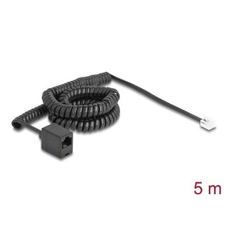 DeLOCK Delock Telephone Cable / Coiled Cable RJ11 plug to RJ45 jack black 5 m