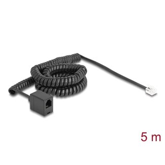 DeLOCK Delock Telephone Cable / Coiled Cable RJ11 plug to RJ11 jack black 5 m