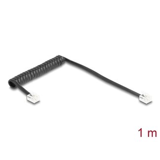 DeLOCK Delock Telephone Cable / Coiled Cable RJ11 plug to RJ11 plug black 1 m