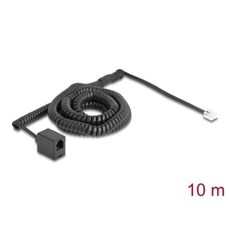 DeLOCK Delock Telephone Cable / Coiled Cable RJ11 plug to RJ11 jack black 10 m