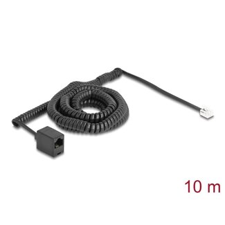 DeLOCK Delock Telephone Cable / Coiled Cable RJ11 plug to RJ45 jack black 10 m
