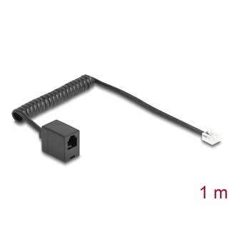 DeLOCK Delock Telephone Cable / Coiled Cable RJ11 plug to RJ11 jack black 1 m