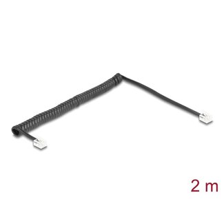 DeLOCK Delock Telephone Cable / Coiled Cable RJ11 plug to RJ11 plug black 2 m