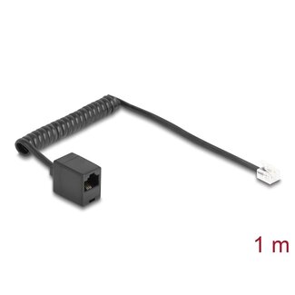DeLOCK Delock Telephone Cable / Coiled Cable RJ11 plug to RJ45 jack black 1 m