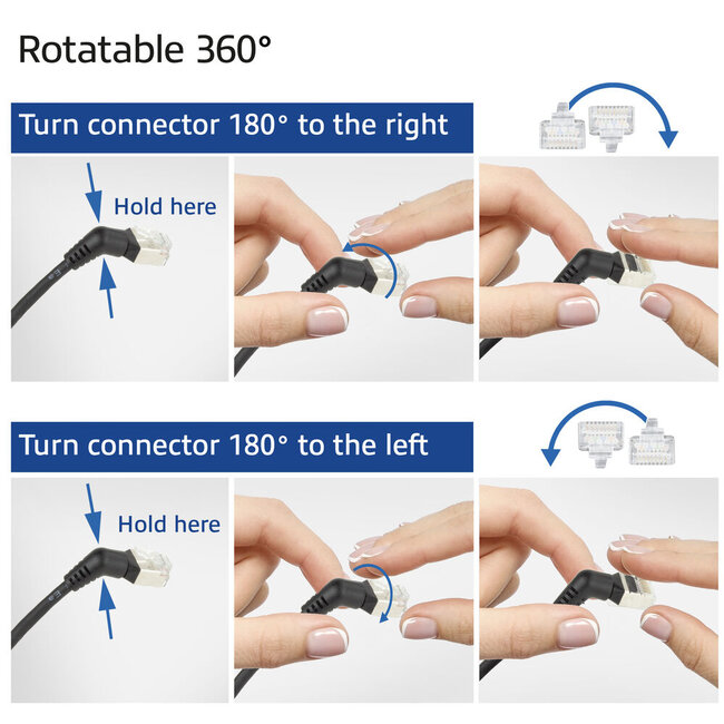 UFTP CAT6a slimline netwerkkabel | 360° draaibaar | zwart | 1 meter