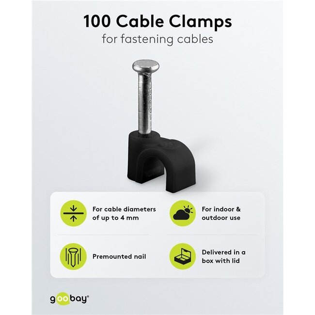 Goobay kabelklemmen met spijker | max. 4mm | 100 stuks | zwart
