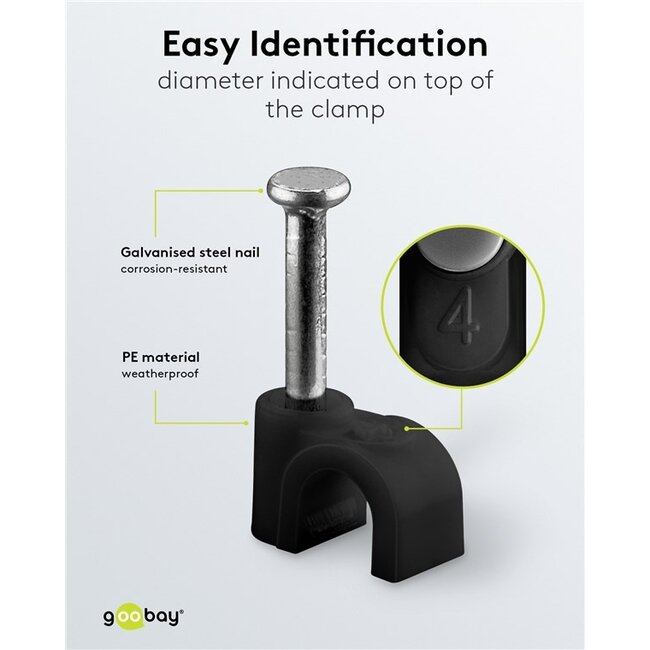 Goobay kabelklemmen met spijker | max. 4mm | 100 stuks | zwart