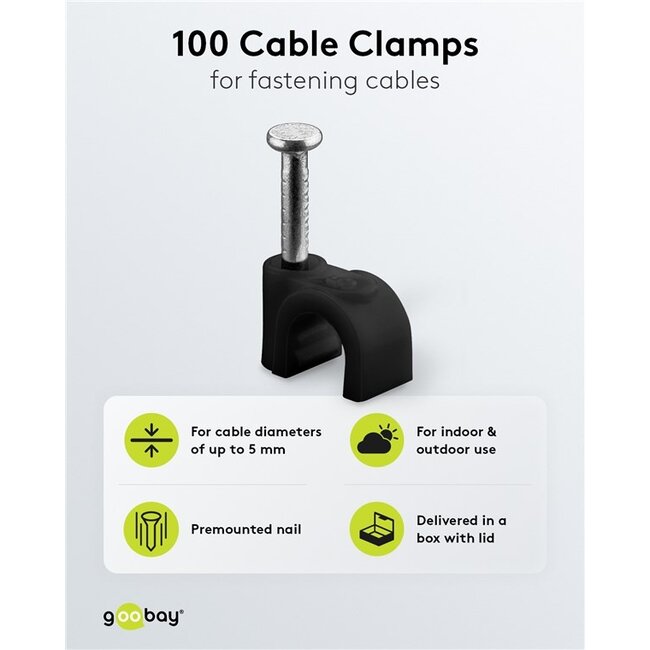 Goobay kabelklemmen met spijker | max. 5mm | 100 stuks | zwart