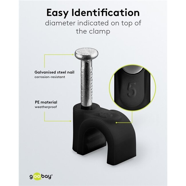 Goobay kabelklemmen met spijker | max. 5mm | 100 stuks | zwart