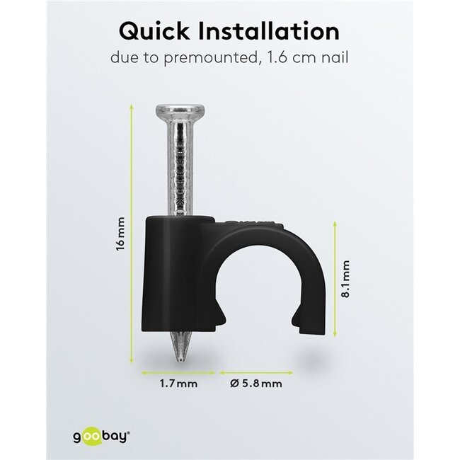 Goobay kabelklemmen met spijker | max. 6mm | 100 stuks | zwart