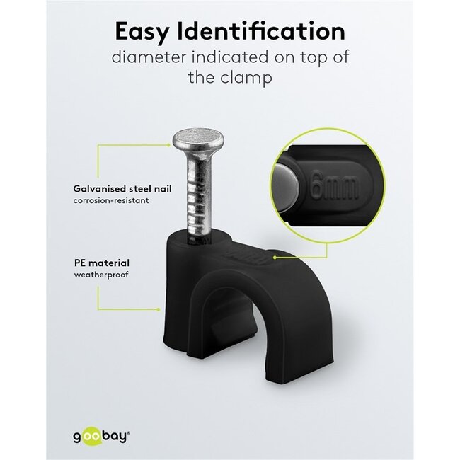 Goobay kabelklemmen met spijker | max. 6mm | 100 stuks | zwart