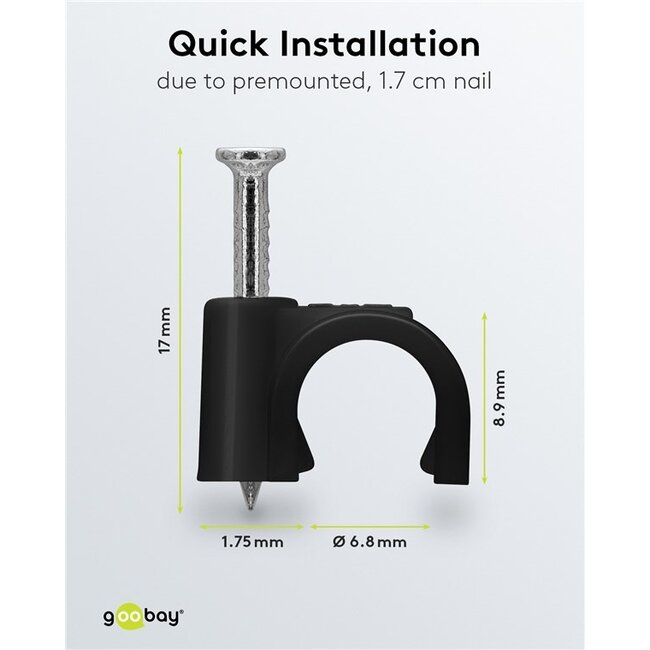 Goobay kabelklemmen met spijker | max. 7mm | 100 stuks | zwart