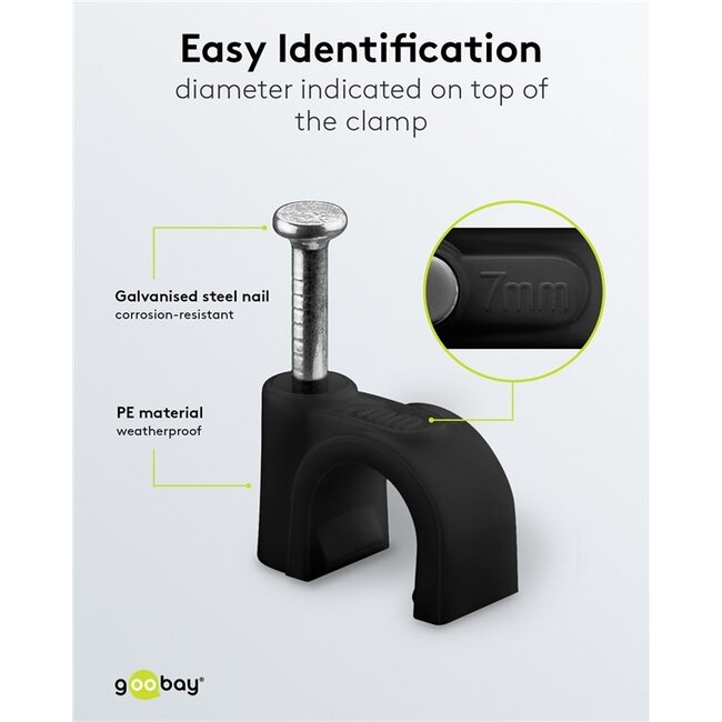 Goobay kabelklemmen met spijker | max. 7mm | 100 stuks | zwart