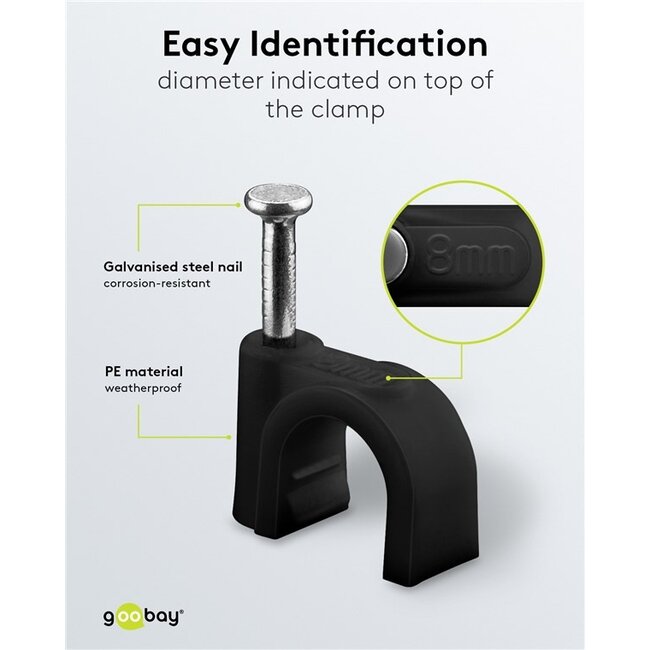 Goobay kabelklemmen met spijker | max. 8mm | 100 stuks | zwart