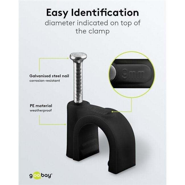 Goobay kabelklemmen met spijker | max. 9mm | 100 stuks | zwart