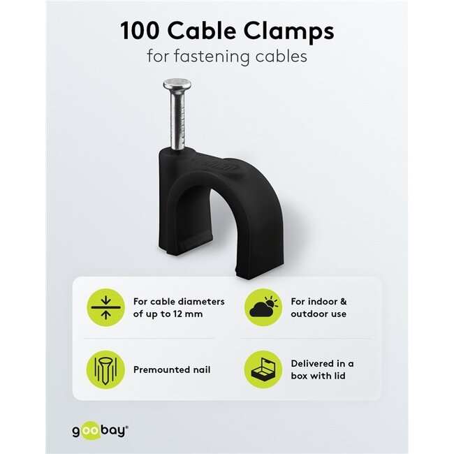 Goobay kabelklemmen met spijker | max. 12mm | 100 stuks | zwart