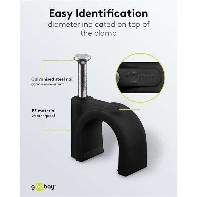 Goobay kabelklemmen met spijker | max. 12mm | 100 stuks | zwart