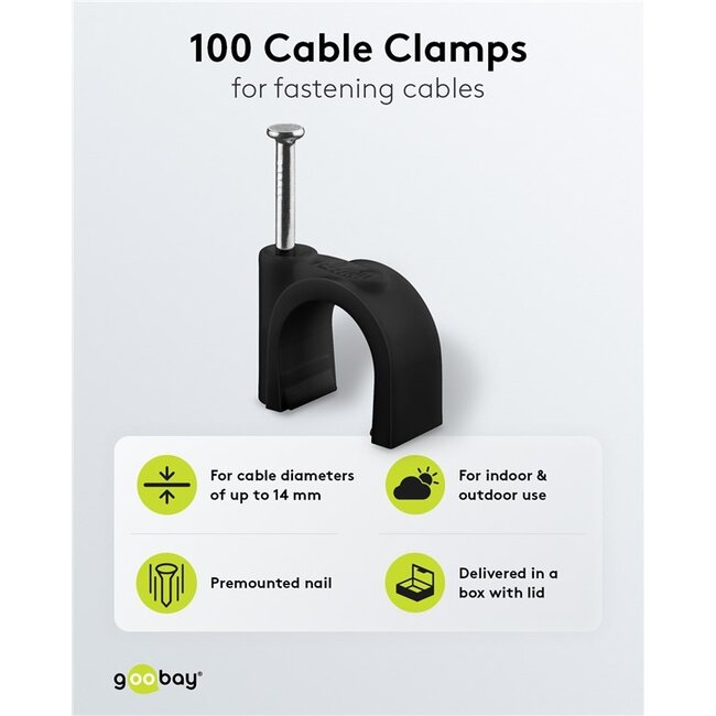 Goobay kabelklemmen met spijker | max. 14mm | 100 stuks | zwart
