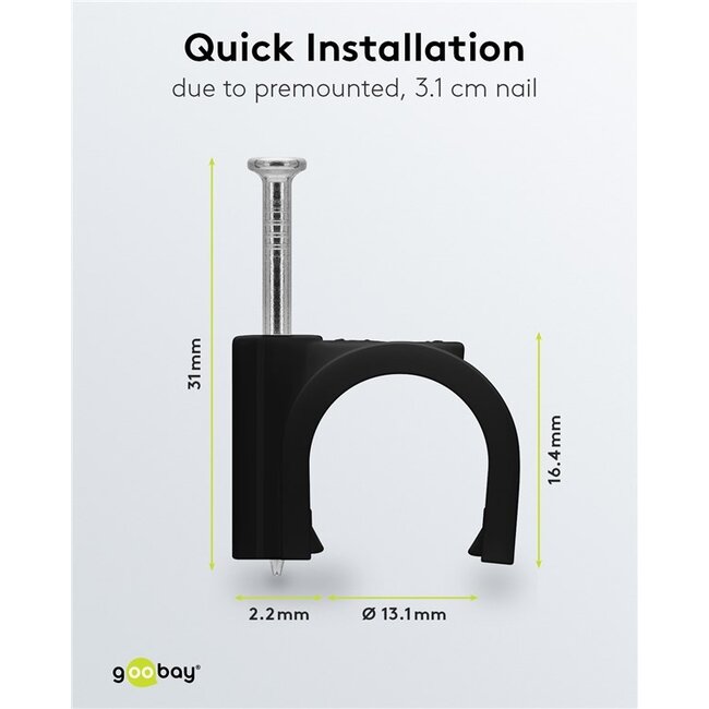 Goobay kabelklemmen met spijker | max. 14mm | 100 stuks | zwart