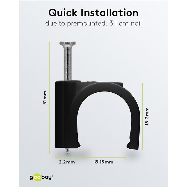Goobay kabelklemmen met spijker | max. 16mm | 100 stuks | zwart