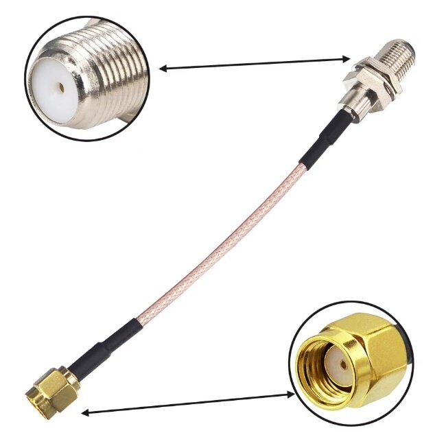 RP-SMA (m) - F (v) inbouw adapter | RG316 | 50 Ohm | 0,10 meter
