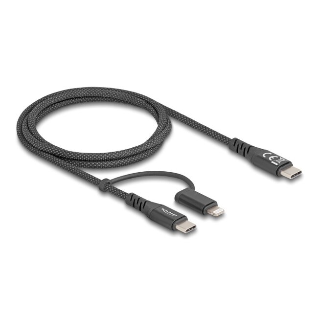 Delock USB Cable 2 in 1 USB Type-C™ to USB Type-C™ / Lightning™ for iPhone™ and iPad™ 1 m MFi 60 W